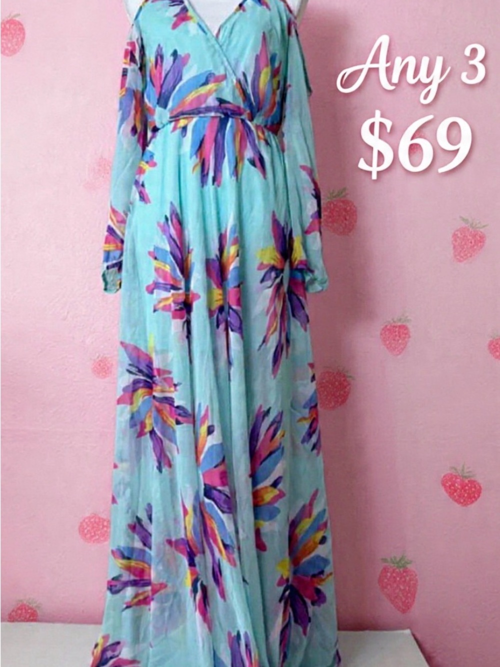 🍓Travel Cold-Shoulder Large Maxi Dress in Mint🍓